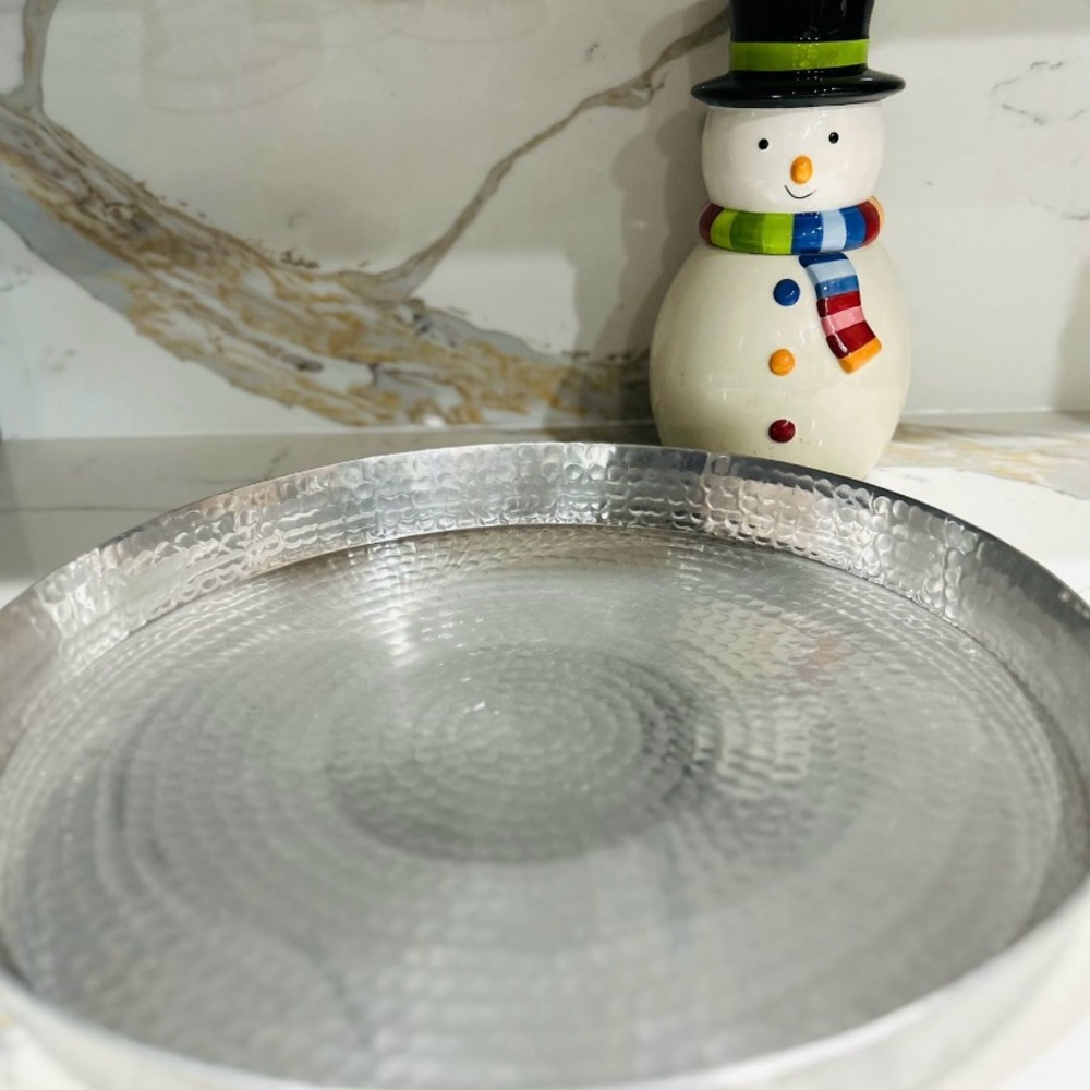 Hammered Metal Serving Tray - Silver